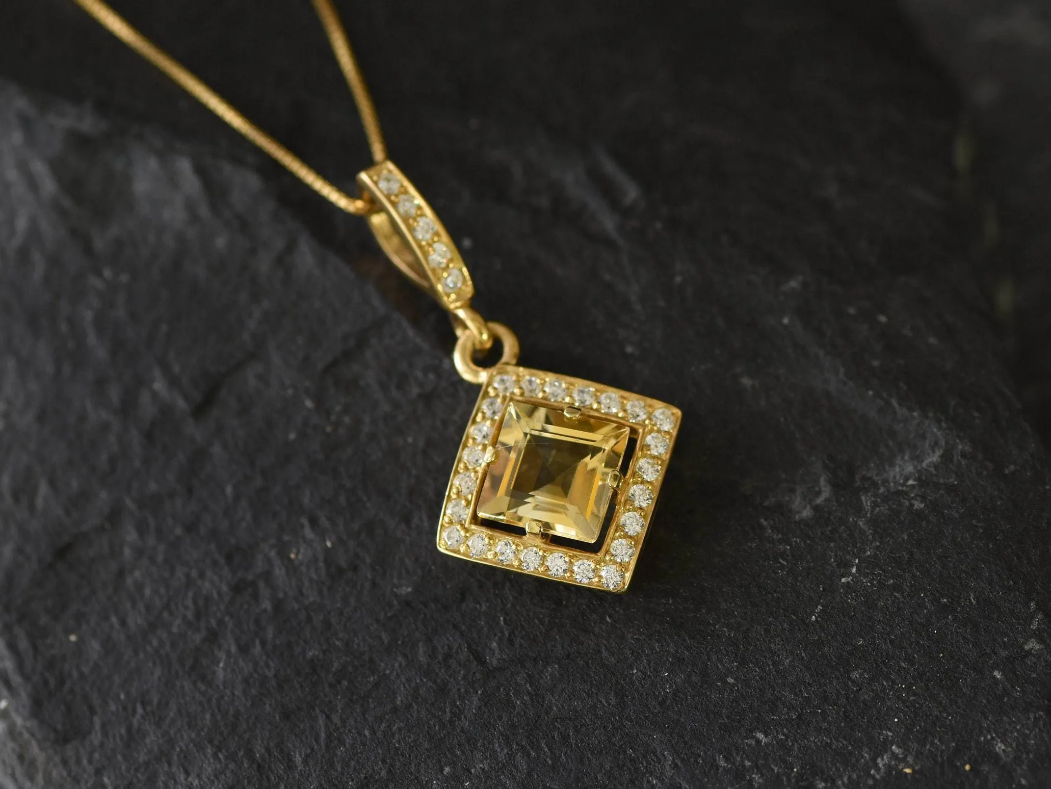 Gold Citrine Pendant - Natural Citrine Necklace, November Birthstone Necklace