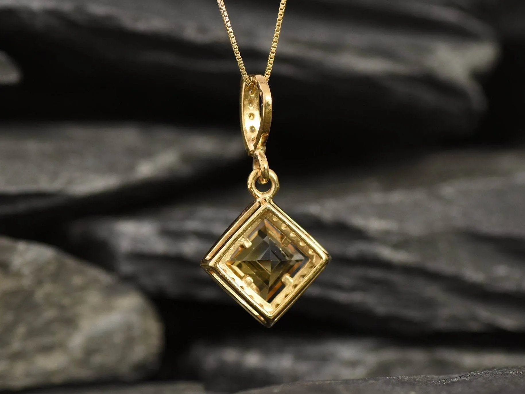 Gold Citrine Pendant - Natural Citrine Necklace, November Birthstone Necklace