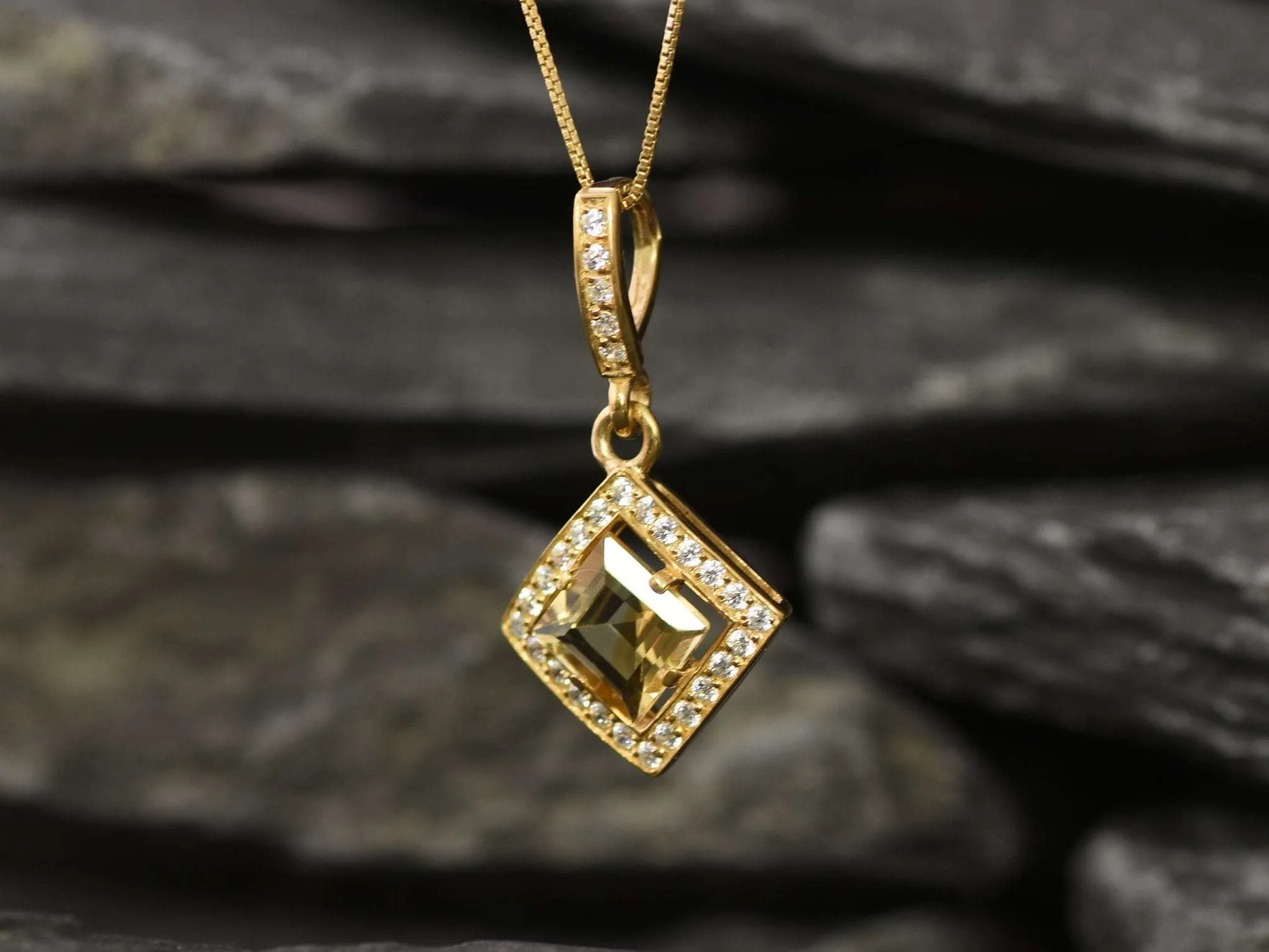 Gold Citrine Pendant - Natural Citrine Necklace, November Birthstone Necklace