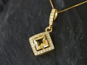 Gold Citrine Pendant - Natural Citrine Necklace, November Birthstone Necklace
