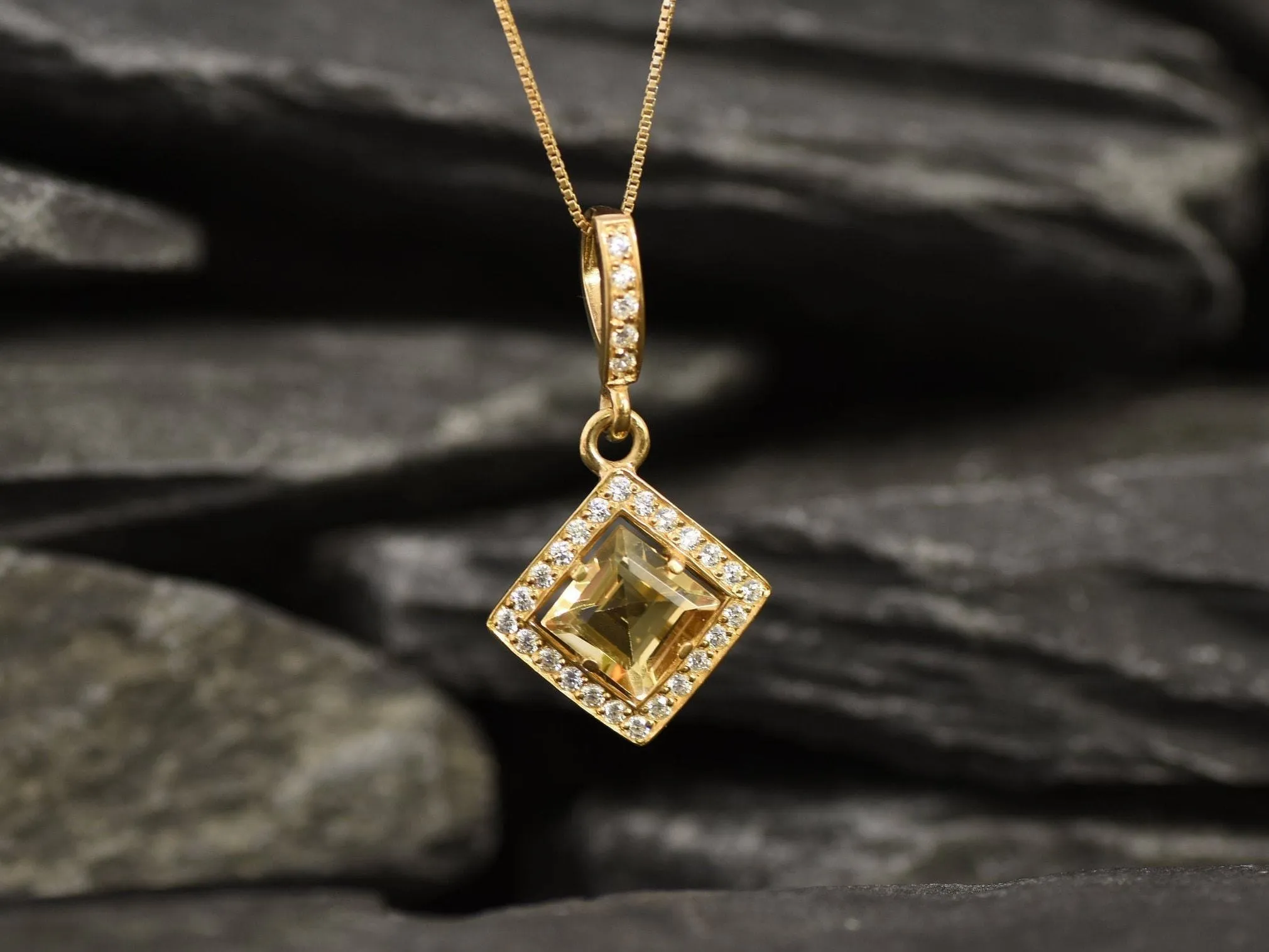 Gold Citrine Pendant - Natural Citrine Necklace, November Birthstone Necklace