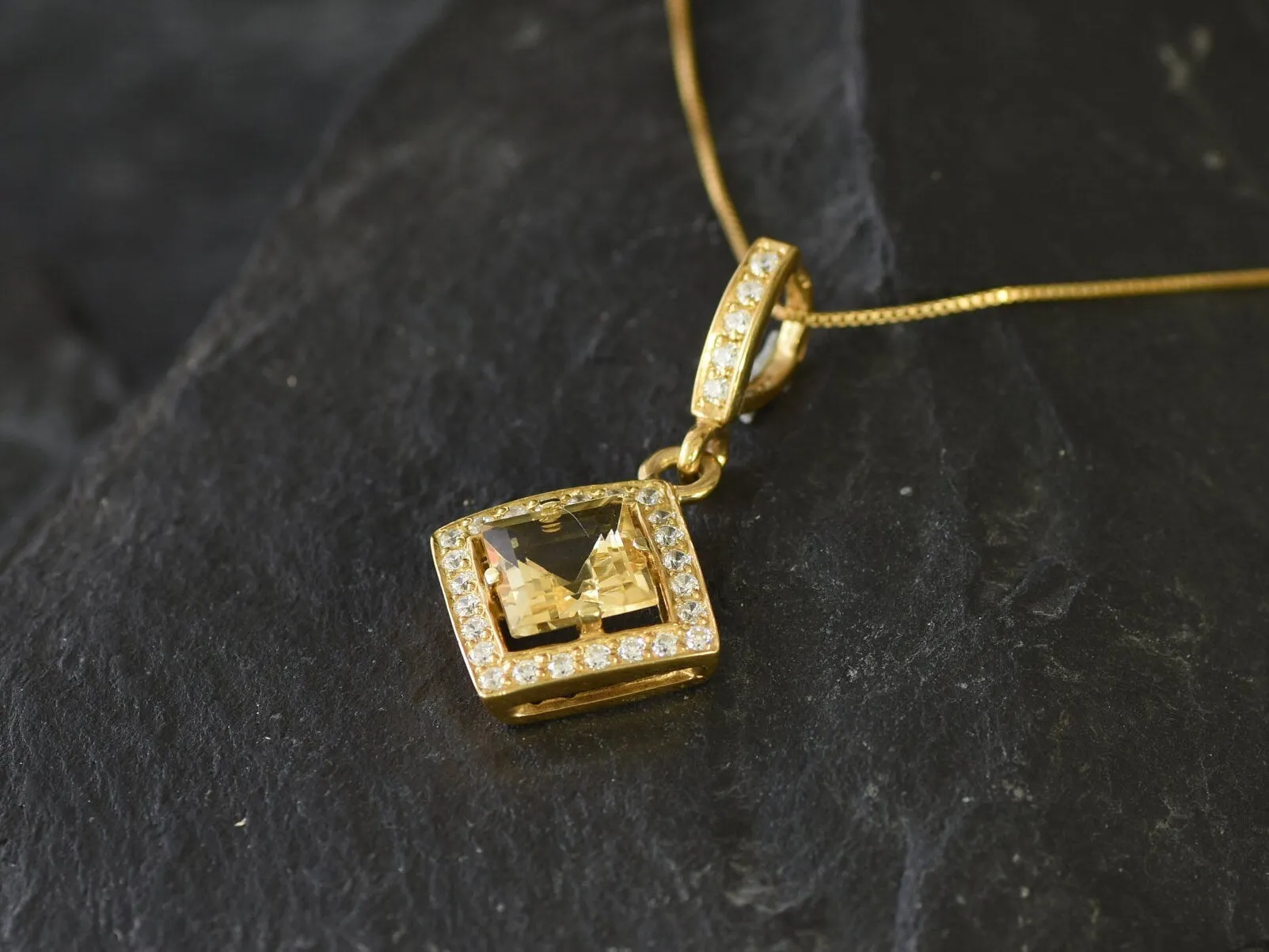 Gold Citrine Pendant - Natural Citrine Necklace, November Birthstone Necklace