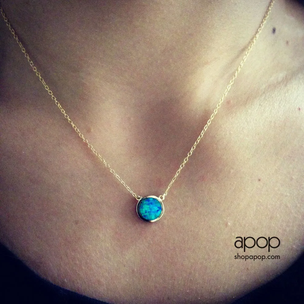 Gold-Dipped Blue Opal Solitaire Necklace