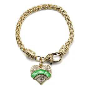 Gold Emerald Green Middle Sister Pave Heart Charm Braided Bracelet