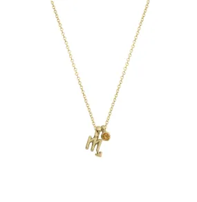 Gold Mini Scorpio Horoscope & Citrine Birthstone Necklace