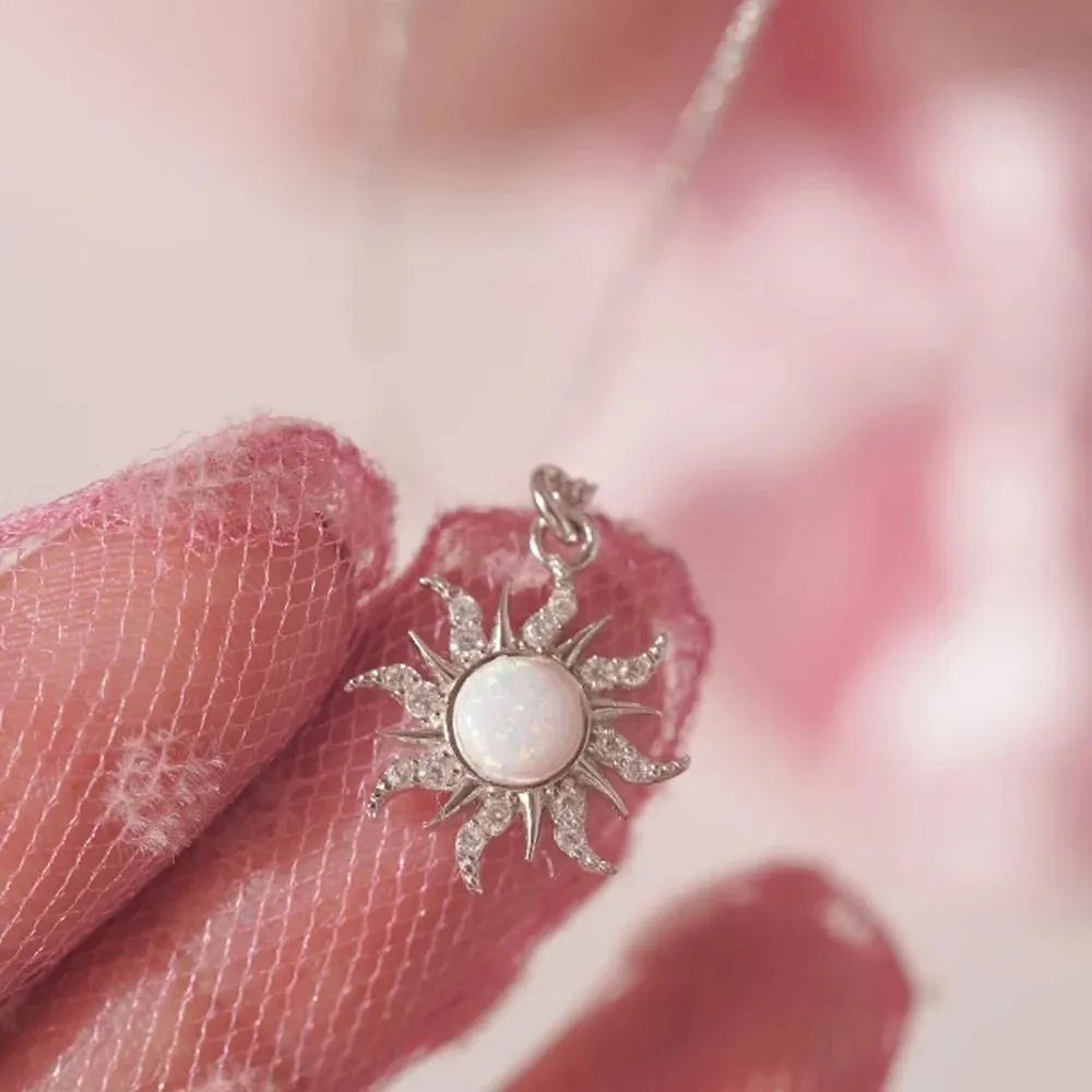 Gold-Plated Sun Necklace With Opal Pendant- Princess Like Necklace Perfect for Wedding or Party Look