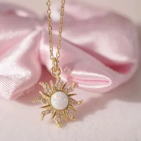 Gold-Plated Sun Necklace With Opal Pendant- Princess Like Necklace Perfect for Wedding or Party Look