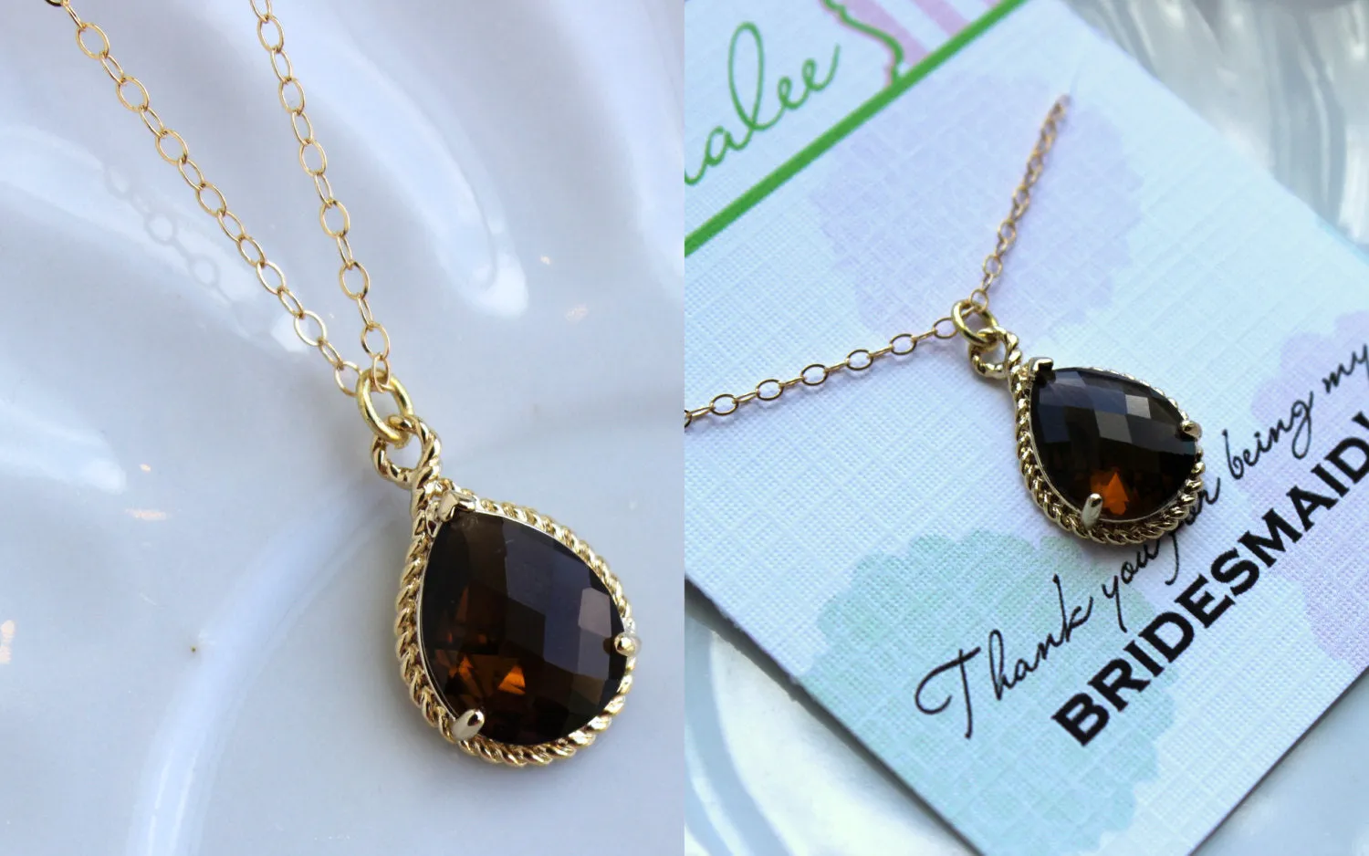 Gold Smoky Brown Necklace Topaz Wedding Necklace Jewelry Bridesmaid Gift Jewelry Brown Bridal Jewelry Topaz Gift Under 30