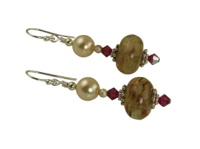 Golden Ruby Swirls Lampwork Earrings
