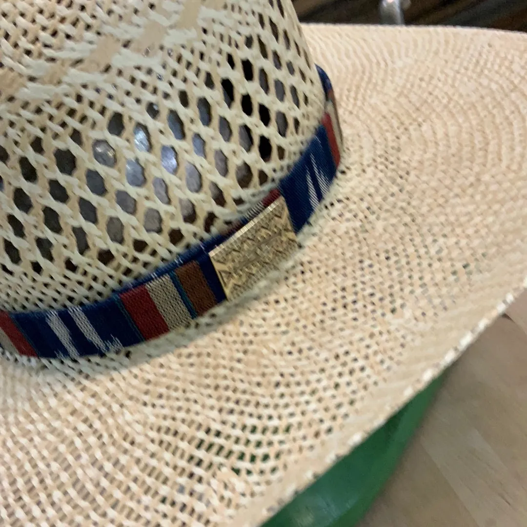 Hatband HB32-09 | 1" Tapestry w/ Side Concho Navy/Maroon/Rust/Turquoise/Tan