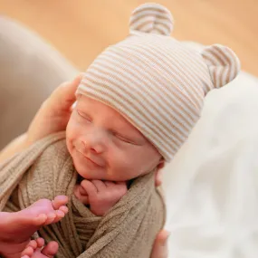 ilybean Tan and White Striped Baby Bear Newborn Boy Hospital Hat