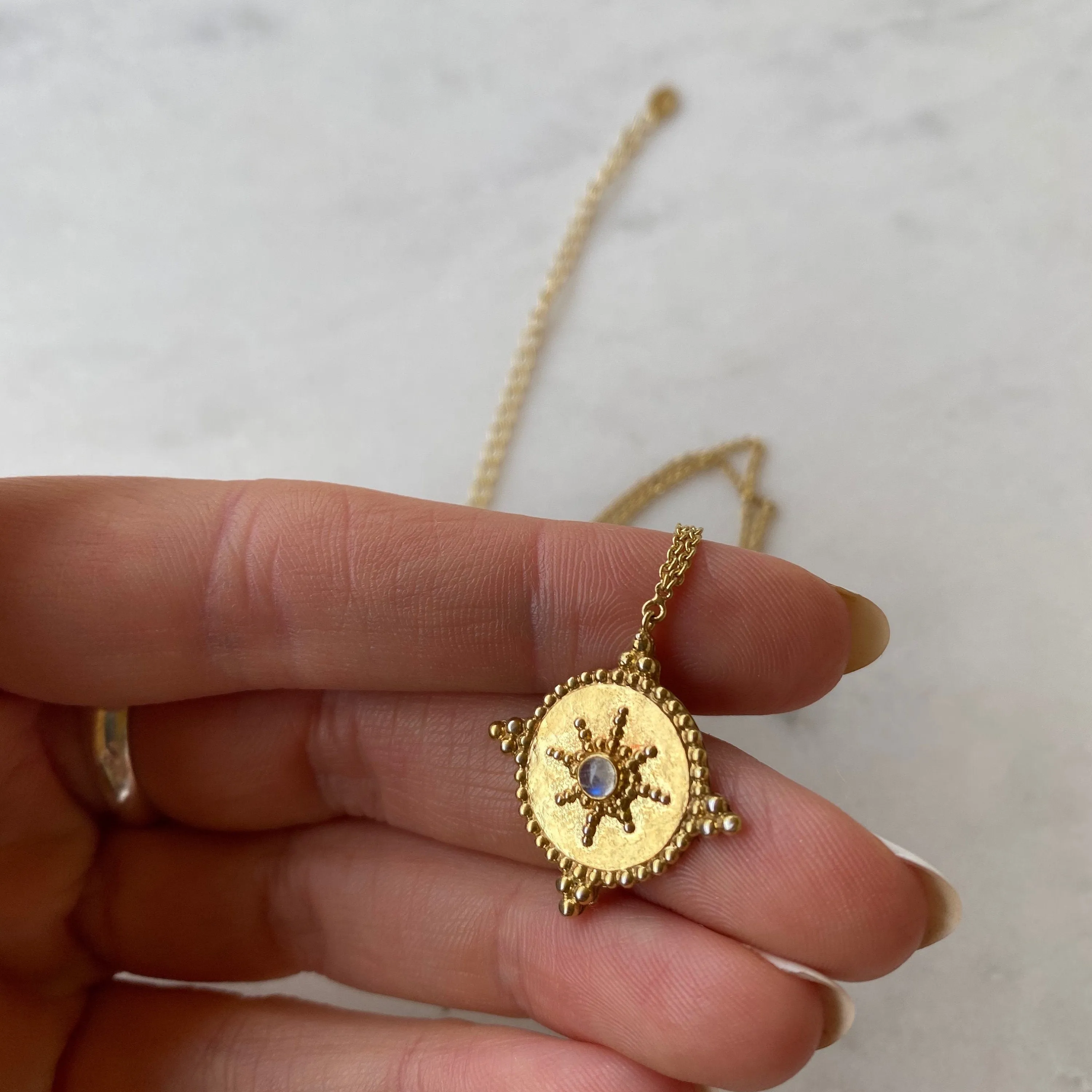 Isabelle Compass Gold Rainbow Moonstones Necklace