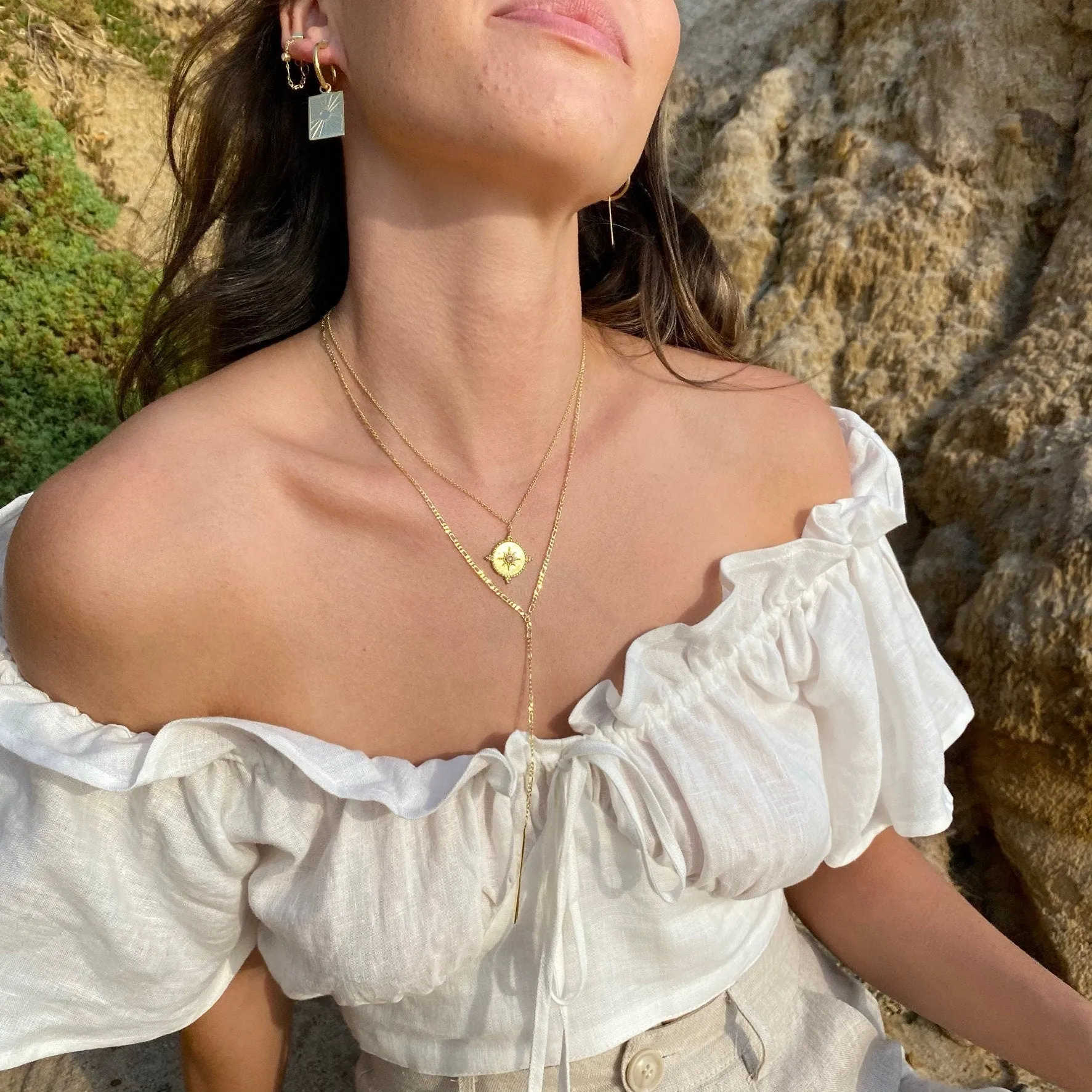 Isabelle Compass Gold Rainbow Moonstones Necklace