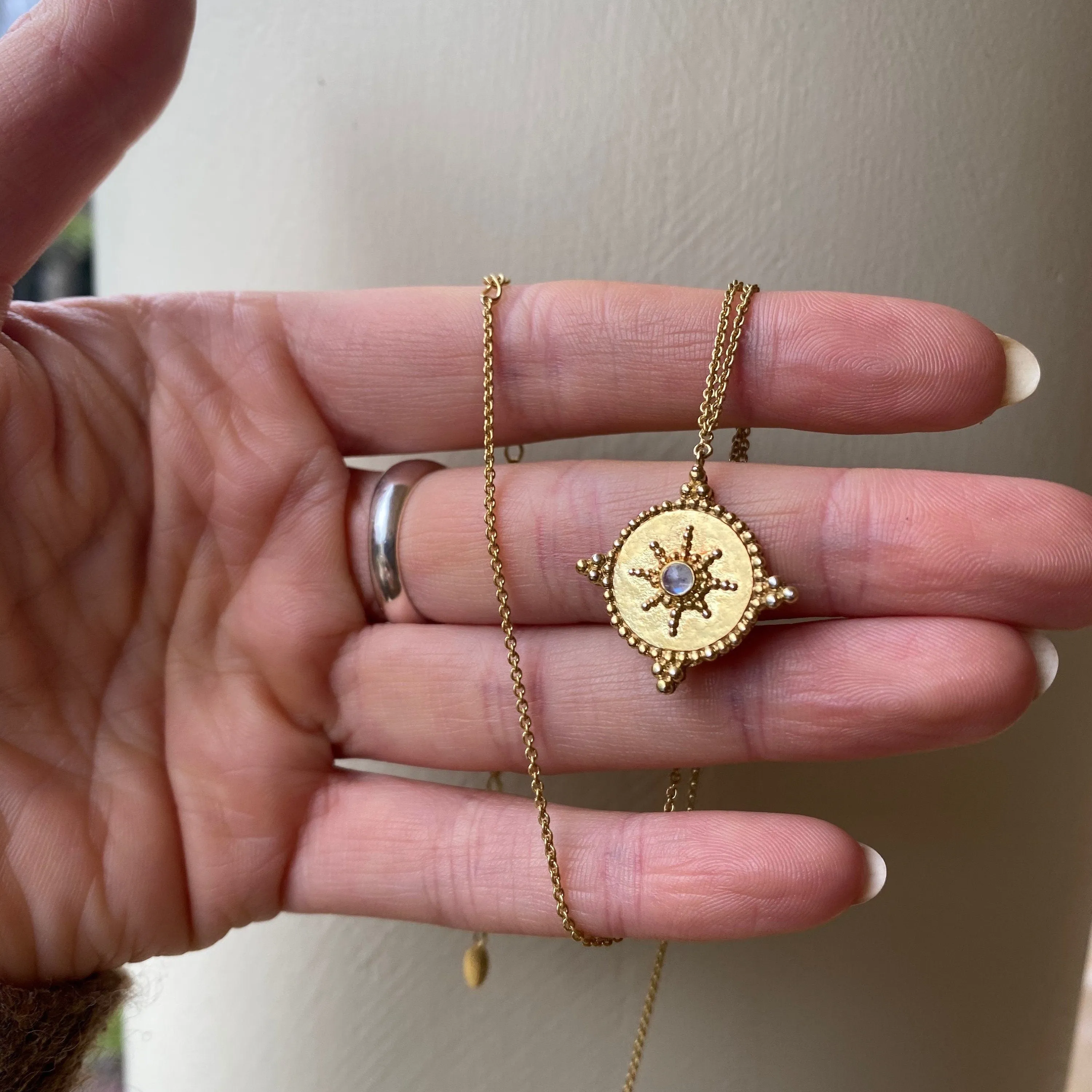 Isabelle Compass Gold Rainbow Moonstones Necklace
