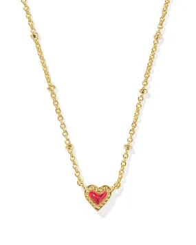 Kendra Scott Mini Ari Heart Gold Satellite Short Pendant Necklace in Red Kyocera Opal