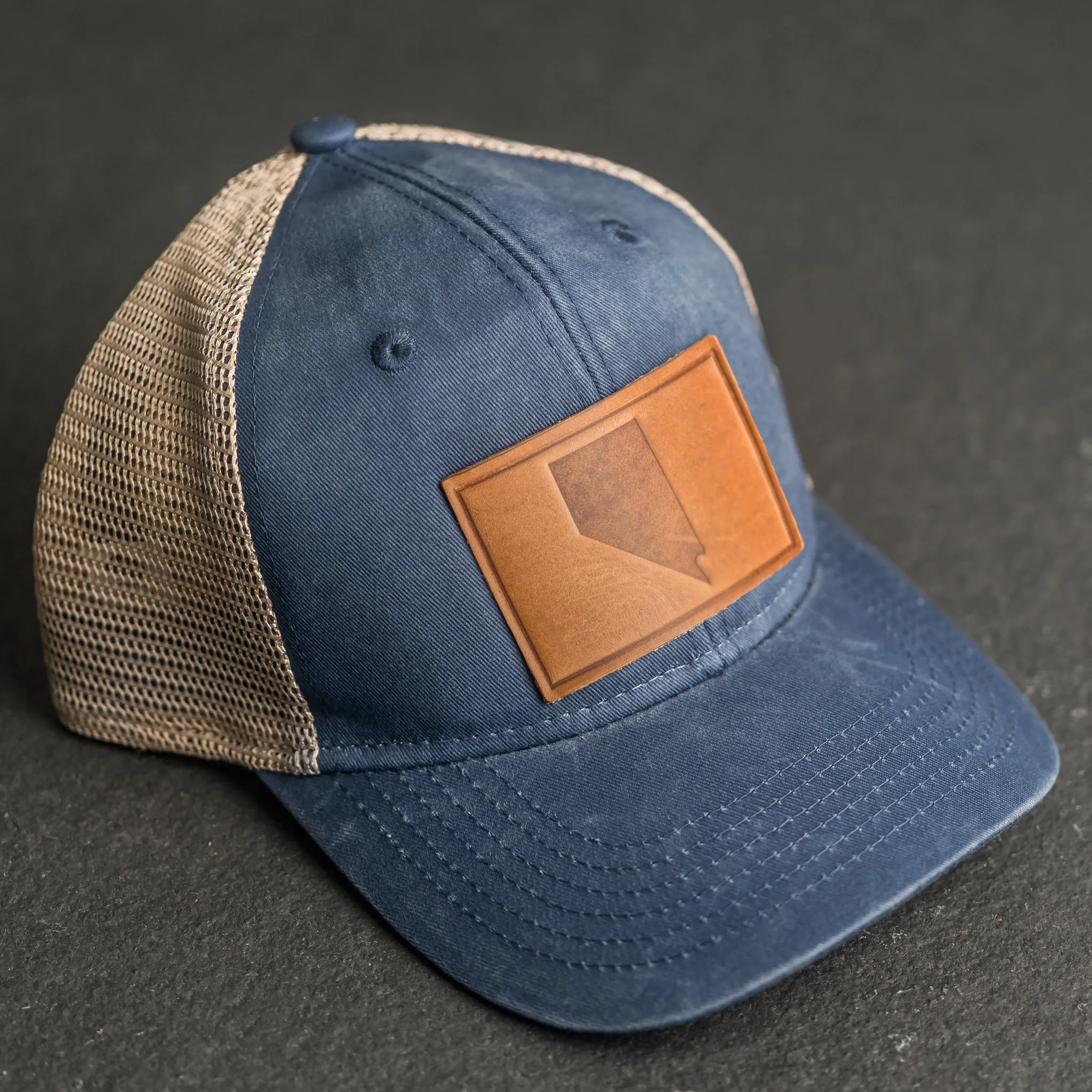 Leather Patch Ponytail Style Hat - Nevada Stamp