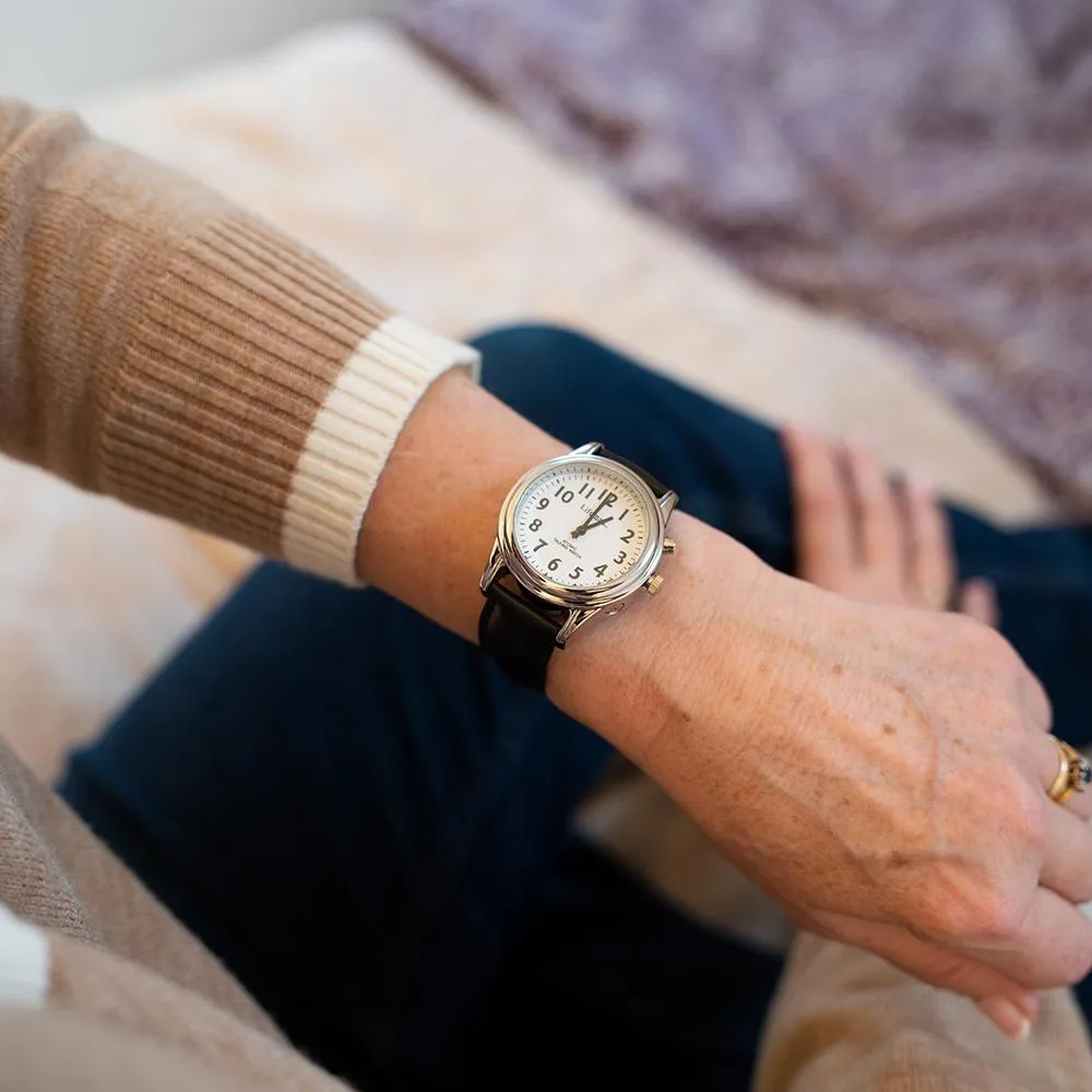 Lifemax RNIB Talking Atomic Watch for Ladies - Elegant Leather Strap, High Vision Dial, Time & Date Announcement