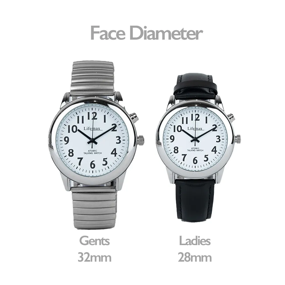 Lifemax RNIB Talking Atomic Watch for Ladies - Elegant Leather Strap, High Vision Dial, Time & Date Announcement