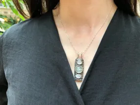 Long Tribal Pendant - Natural Prehnite Necklace - Natural Moonstone Necklace