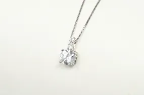 Lovely Large Simulated Diamond Sweetheart Necklace Sterling Silver 16"