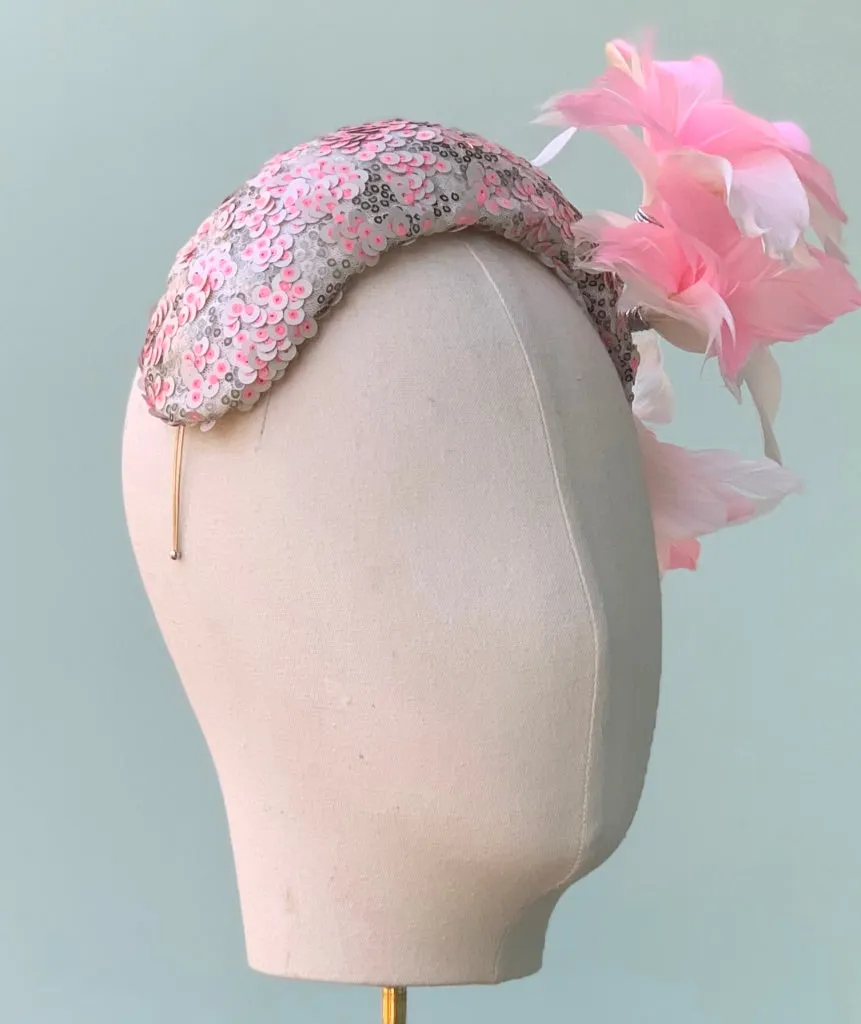 Midge Fascinator in Pink Sequin