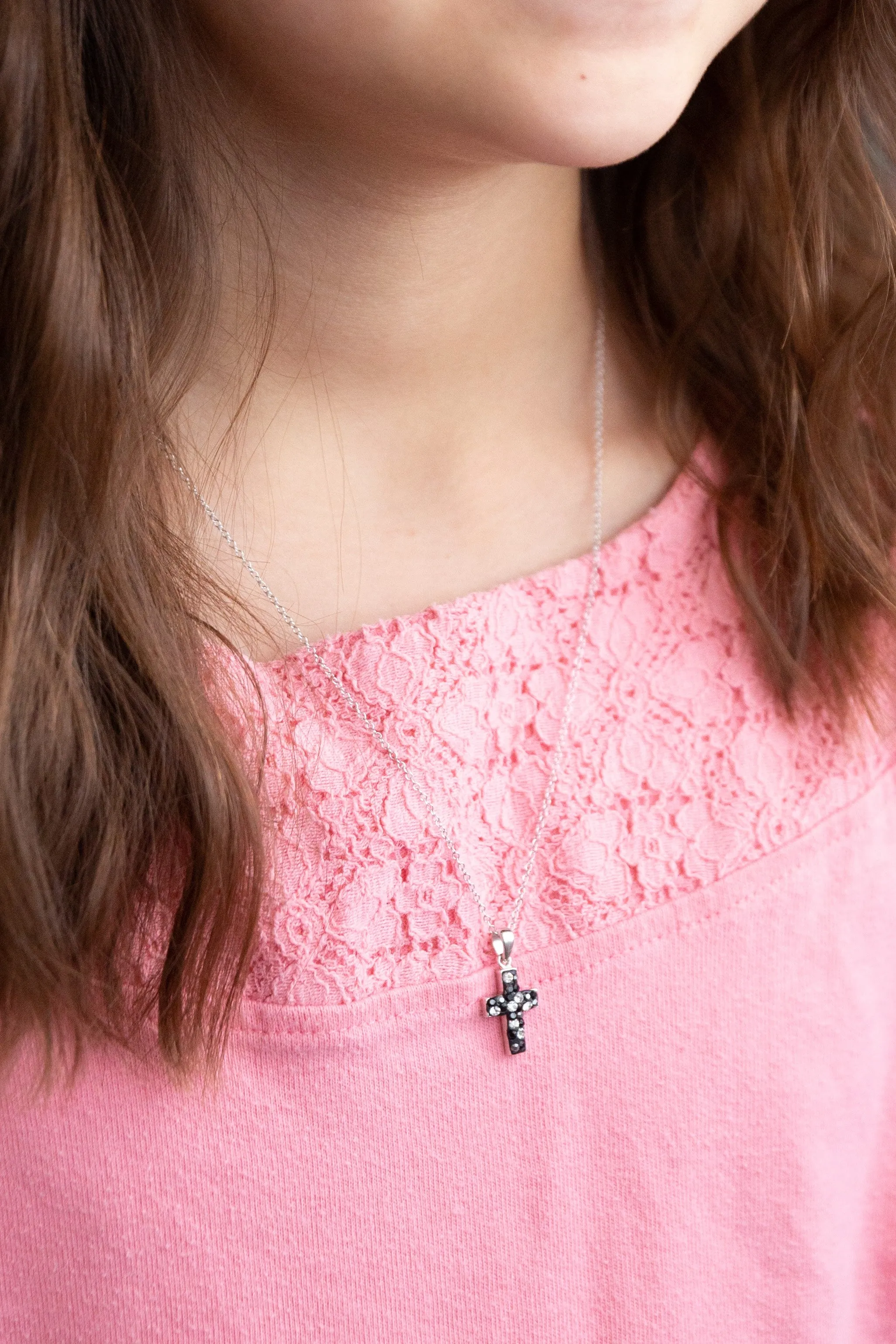 Mini Kid Crystal Cross Pendant Necklace