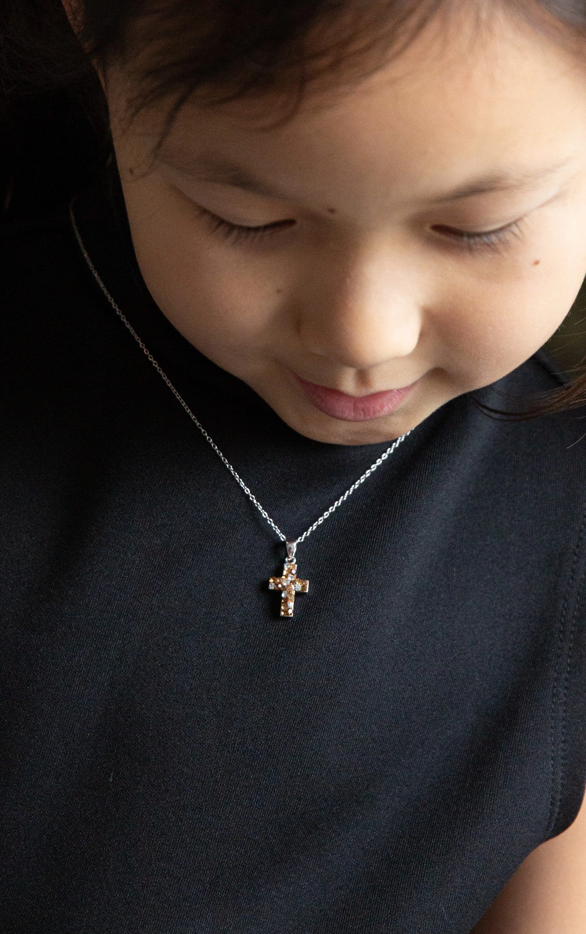 Mini Kid Crystal Cross Pendant Necklace