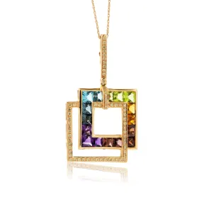 Mixed Gemstone & Diamond Double Square Pendant