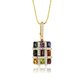 Mixed Gemstone Checkerboard & Diamond Pendant