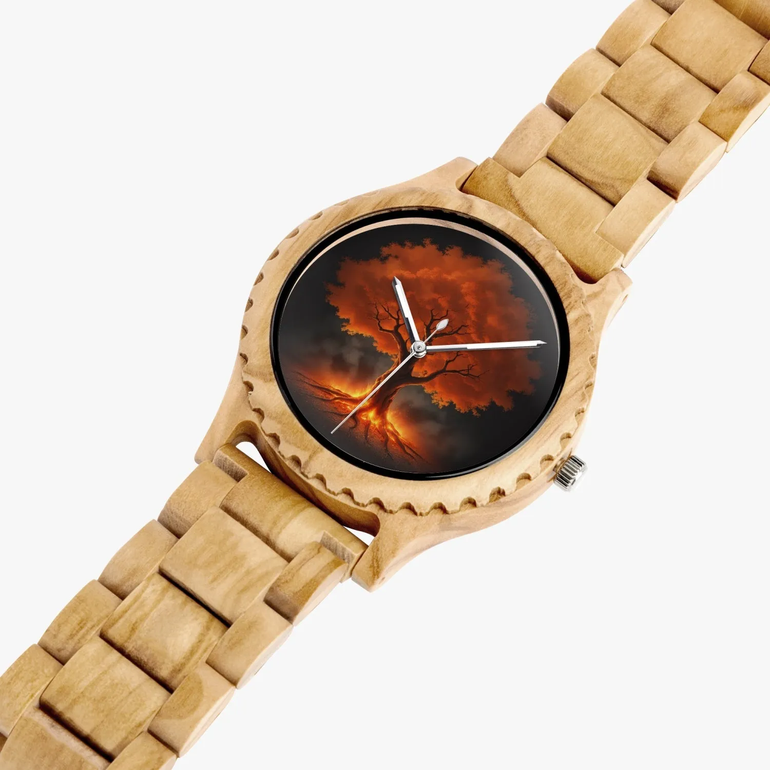 Montre en bois de bois d'olivier italien "Arbre Rouge" (206)