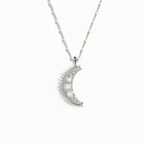 Moonstone Crescent   White Enamel Necklace