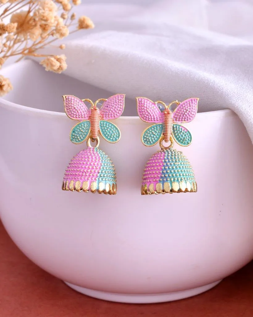Multi Color Butterfly Contemporary Jhumka Earrings - Voj