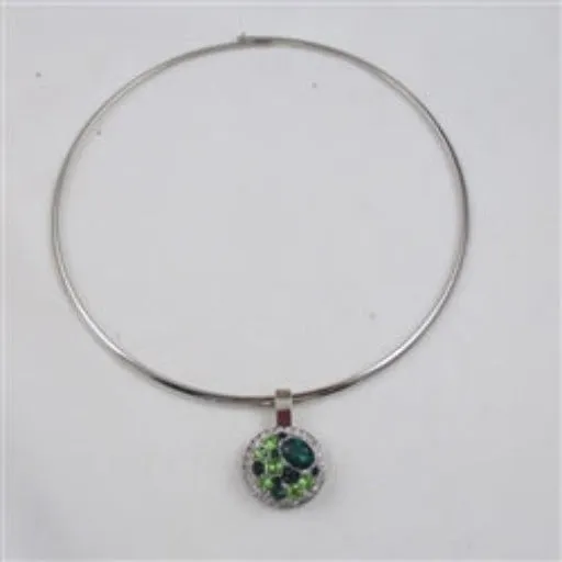 Multi-stone Shades of Green Crystal Pendant Silver Choker