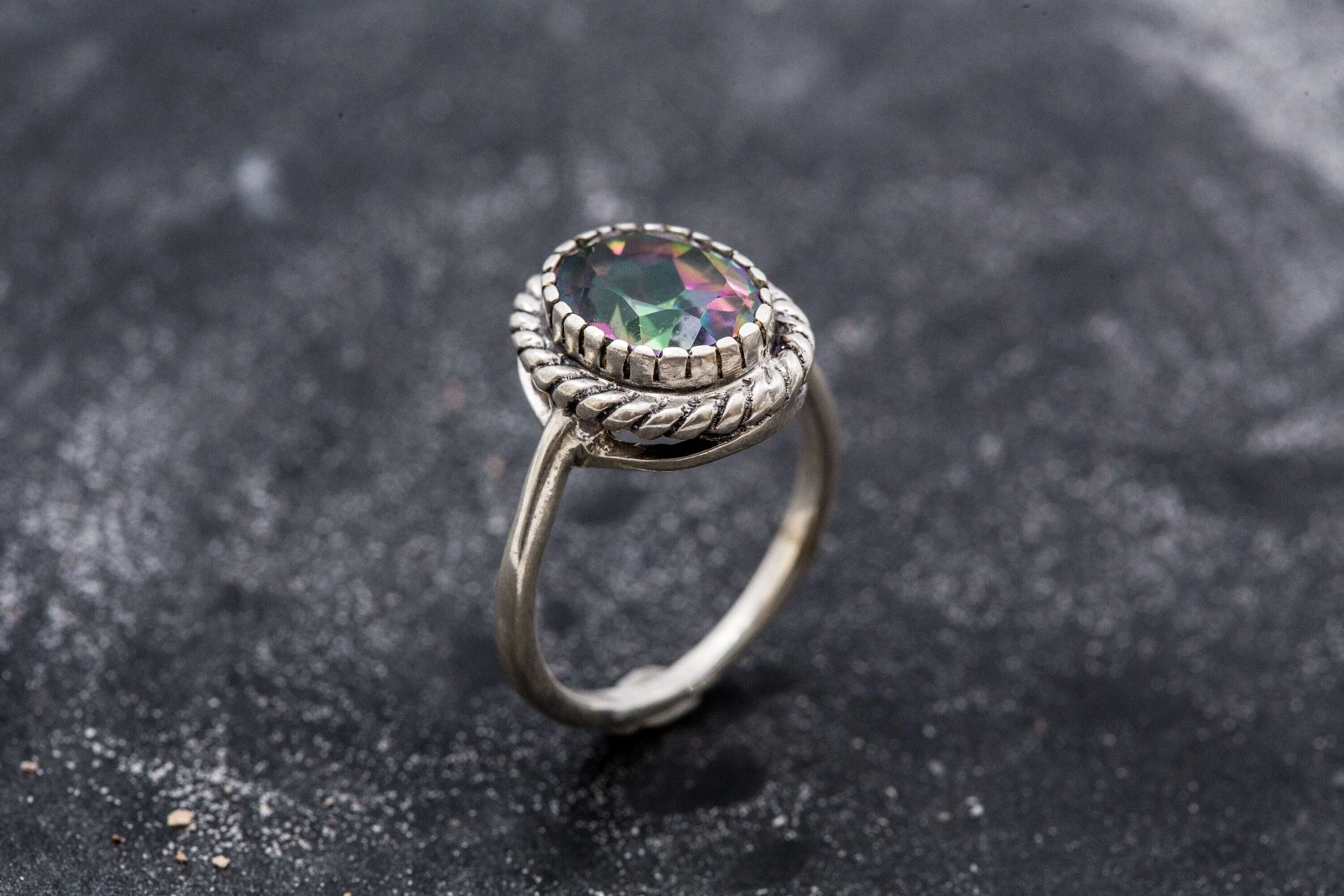 Mystic Topaz Ring - Purple Solitaire Ring - Vintage Topaz Ring