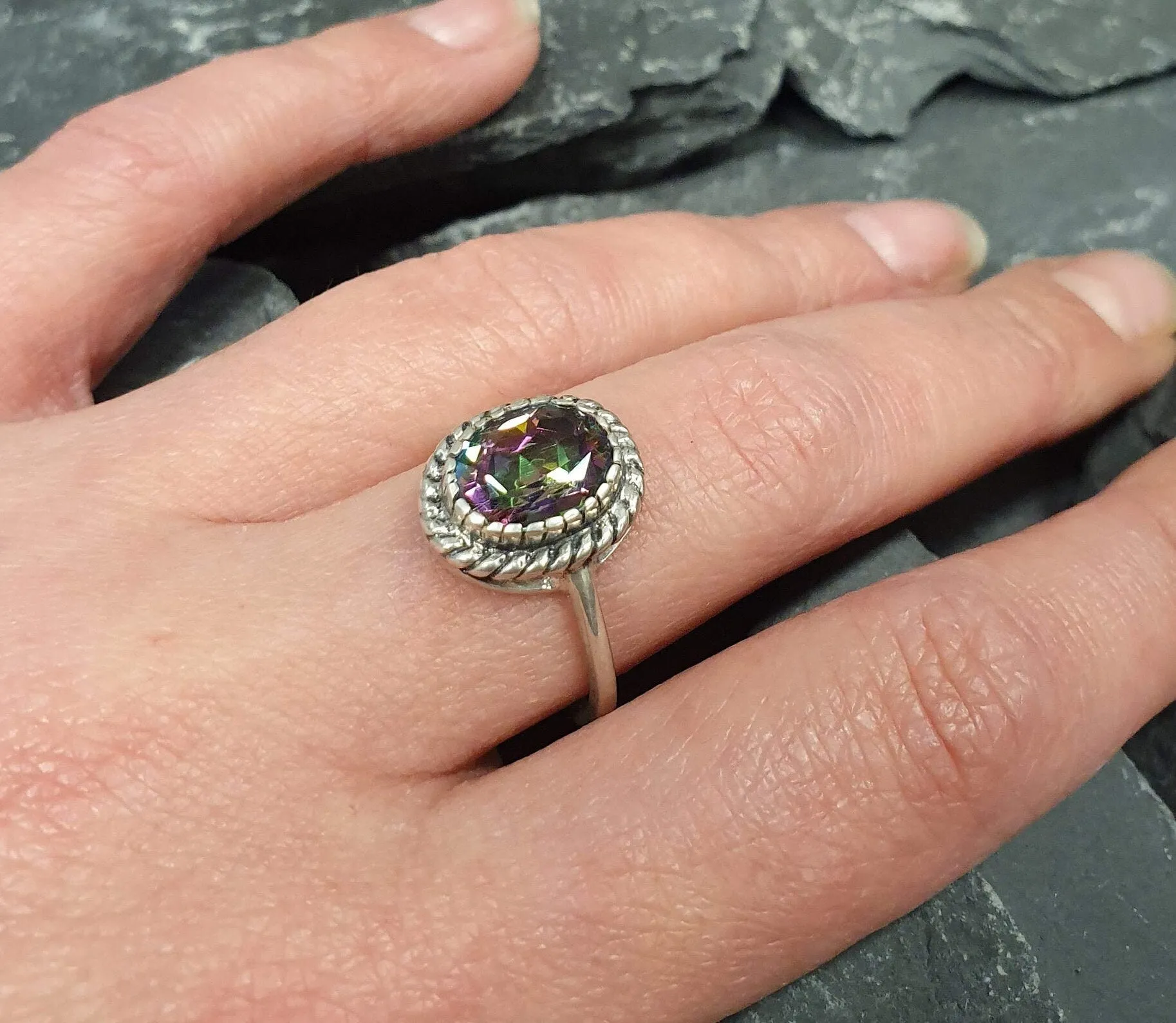 Mystic Topaz Ring - Purple Solitaire Ring - Vintage Topaz Ring