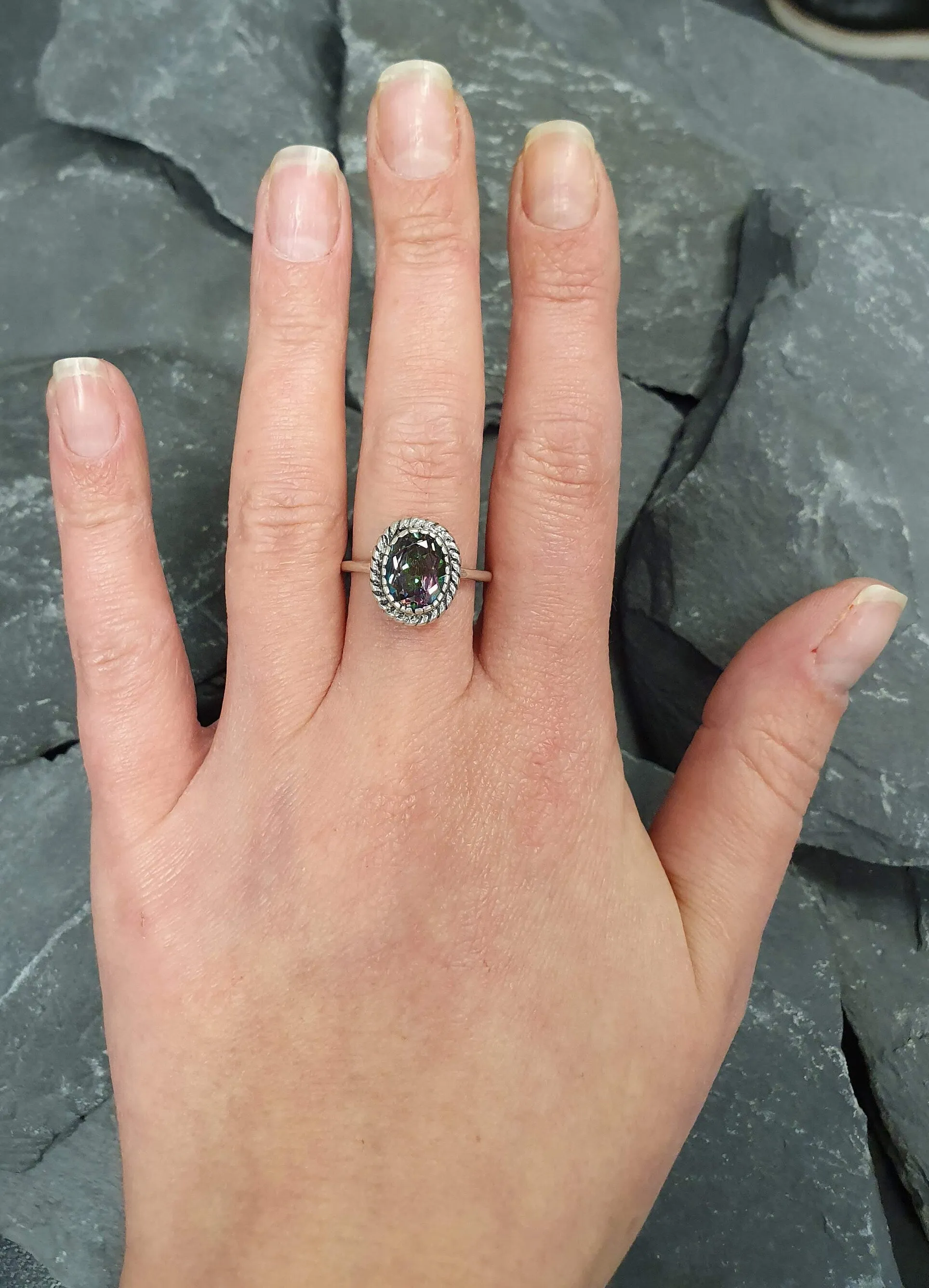 Mystic Topaz Ring - Purple Solitaire Ring - Vintage Topaz Ring