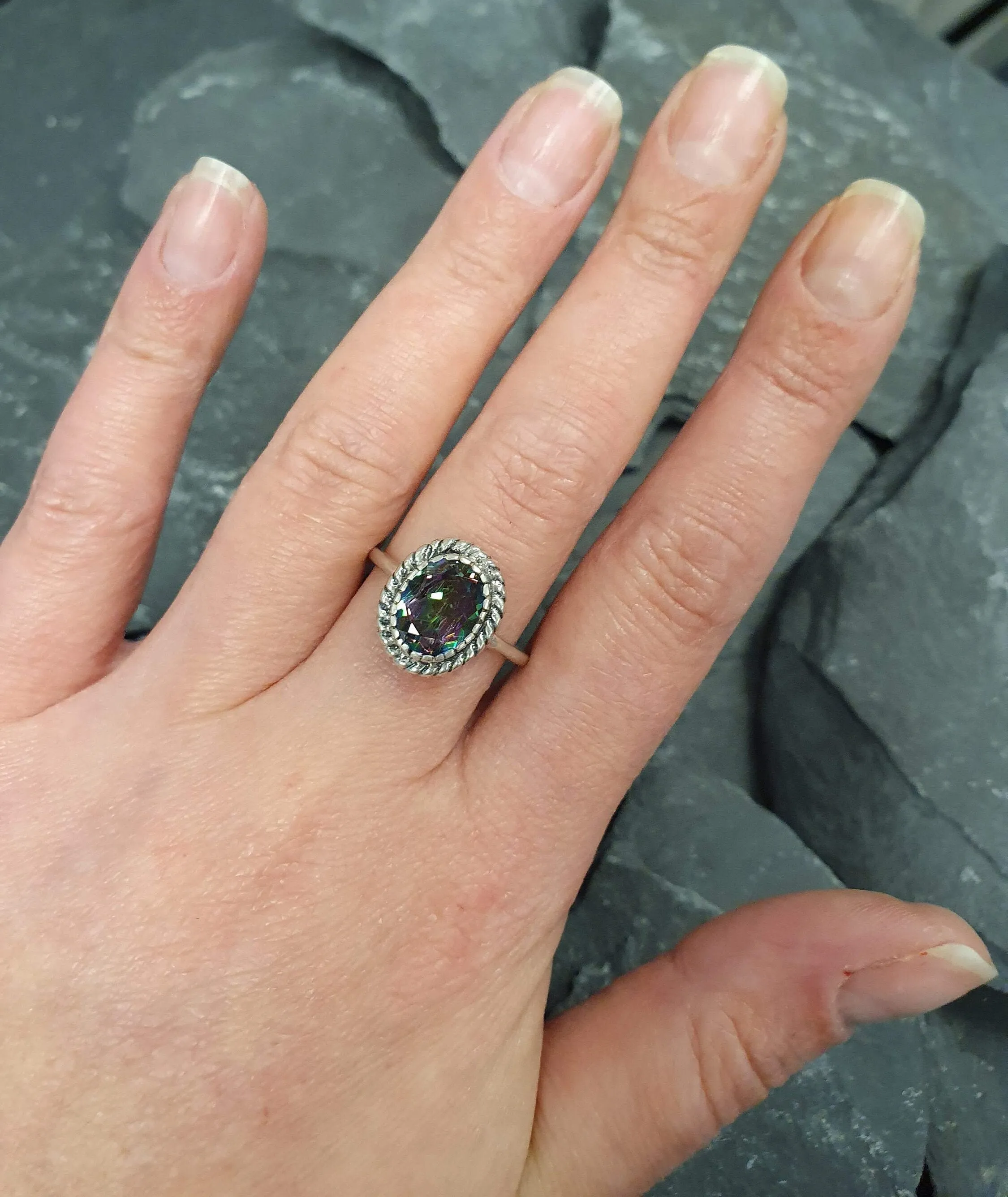 Mystic Topaz Ring - Purple Solitaire Ring - Vintage Topaz Ring