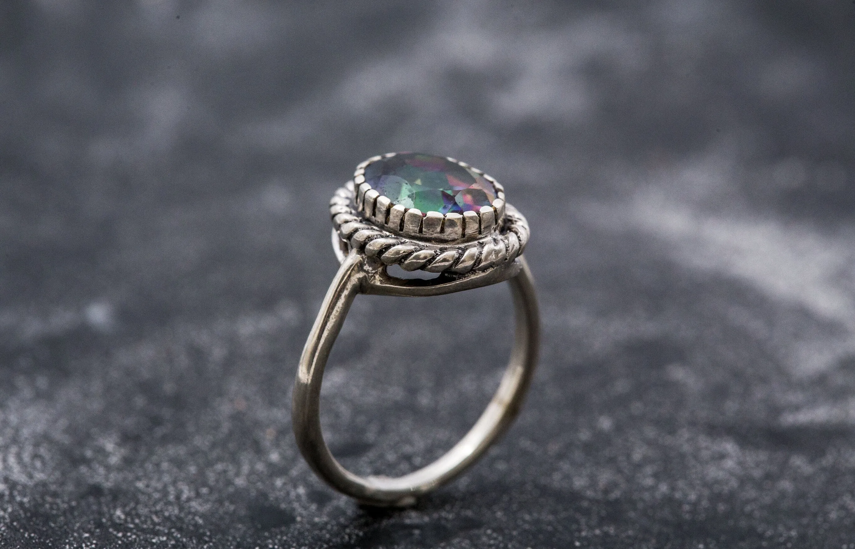 Mystic Topaz Ring - Purple Solitaire Ring - Vintage Topaz Ring