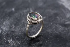 Mystic Topaz Ring - Purple Solitaire Ring - Vintage Topaz Ring