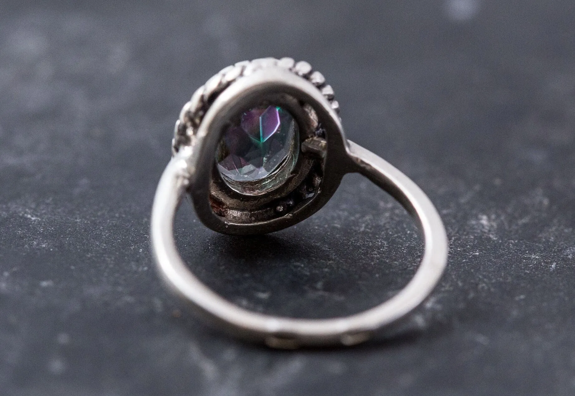 Mystic Topaz Ring - Purple Solitaire Ring - Vintage Topaz Ring