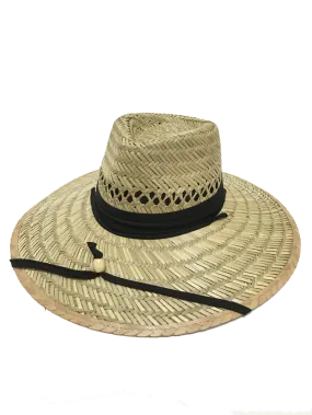 Natural and Neutral Hats Men's Rush Straw Beach Hat with Solid Fabric Band and Chin Strap