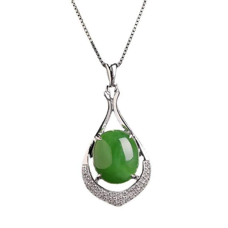 Natural Jade Pendant Nephrite Silver Zircon Pendant ZPT214