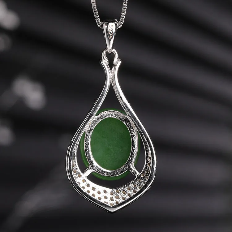 Natural Jade Pendant Nephrite Silver Zircon Pendant ZPT214