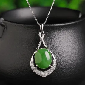 Natural Jade Pendant Nephrite Silver Zircon Pendant ZPT214