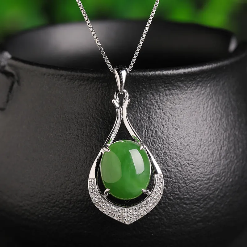 Natural Jade Pendant Nephrite Silver Zircon Pendant ZPT214