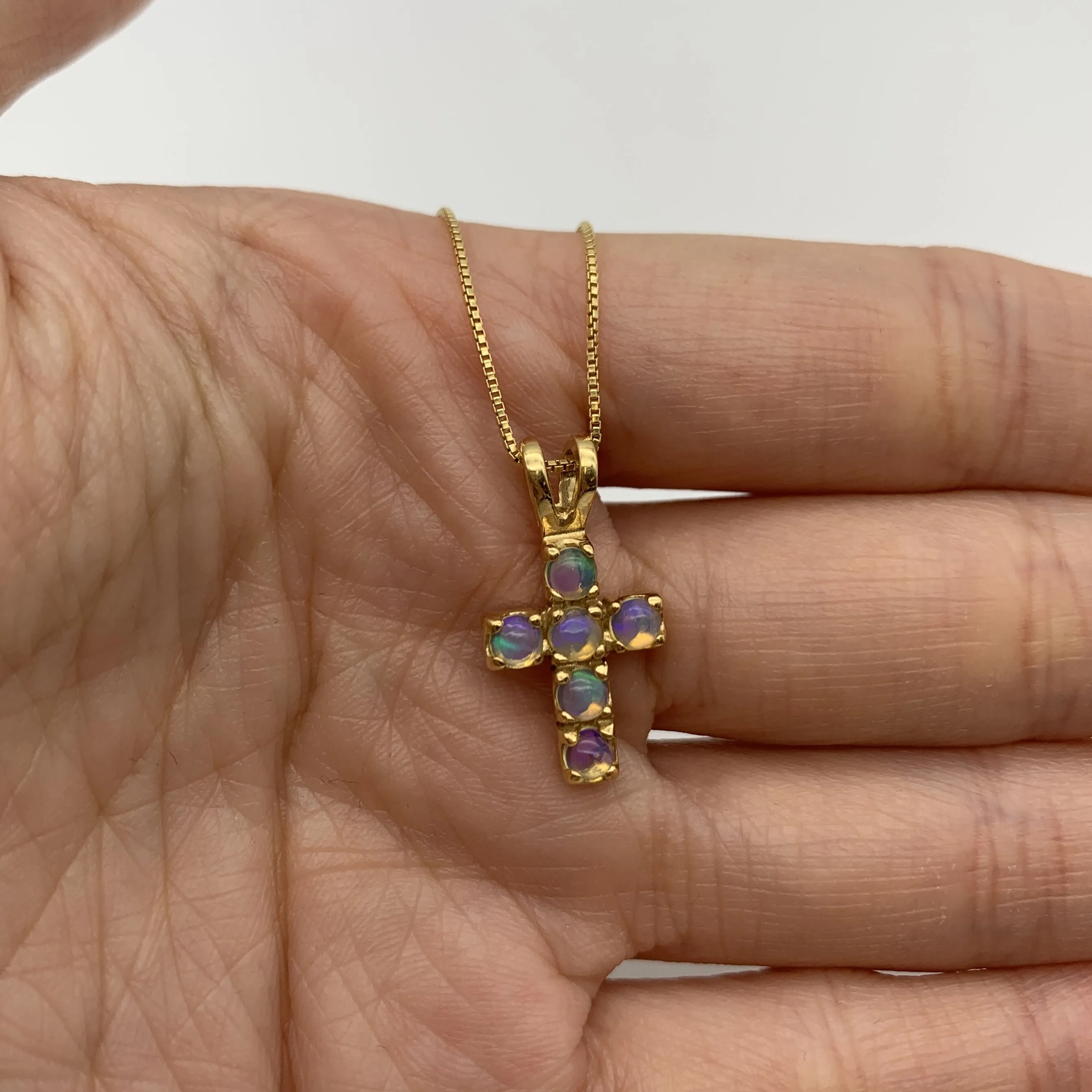 Opal Cross Pendant - Natural Opal Necklace - October Birthstone Necklace