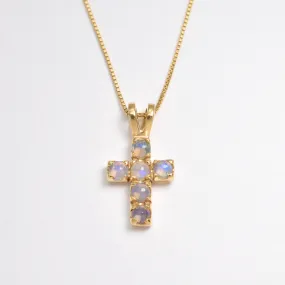 Opal Cross Pendant - Natural Opal Necklace - October Birthstone Necklace