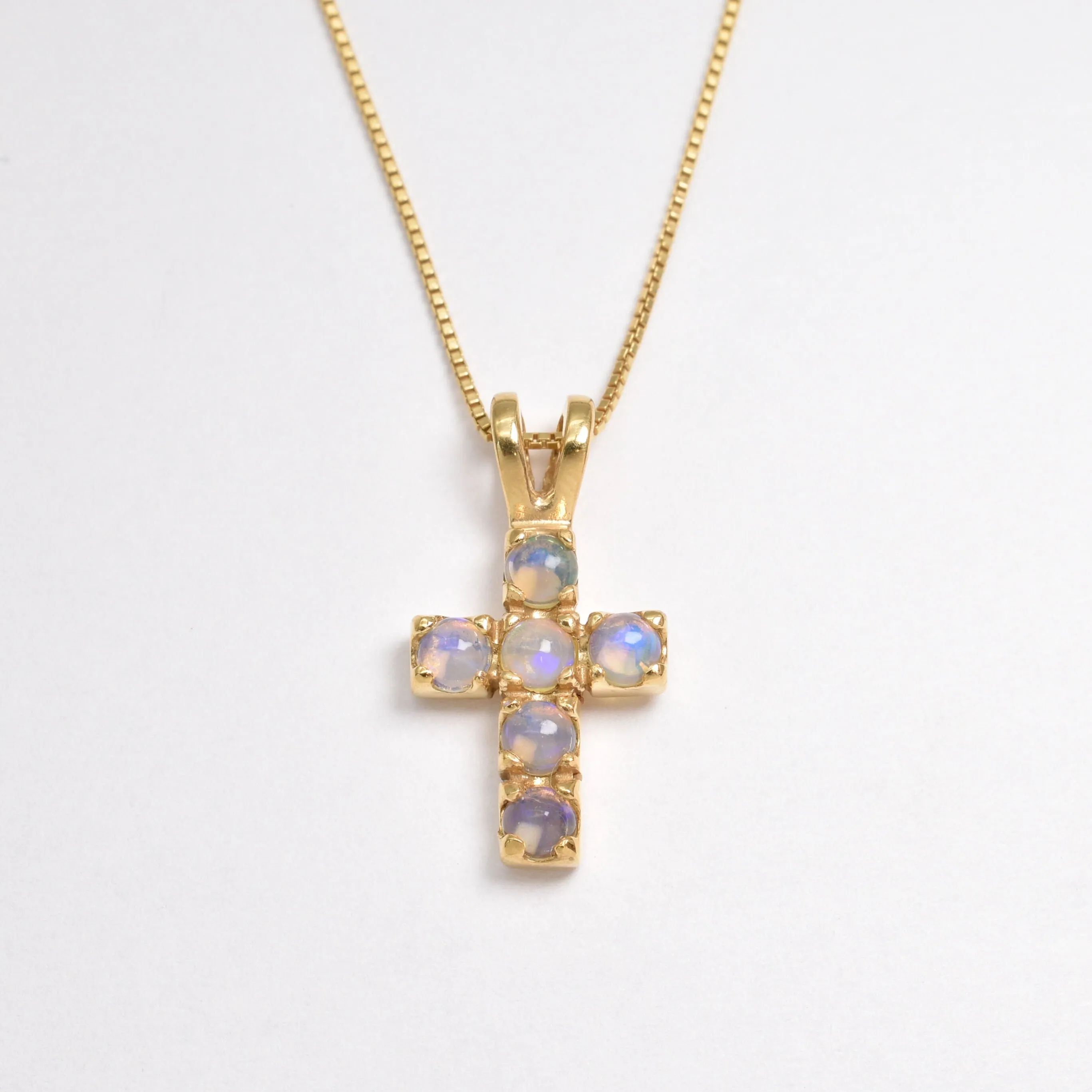 Opal Cross Pendant - Natural Opal Necklace - October Birthstone Necklace