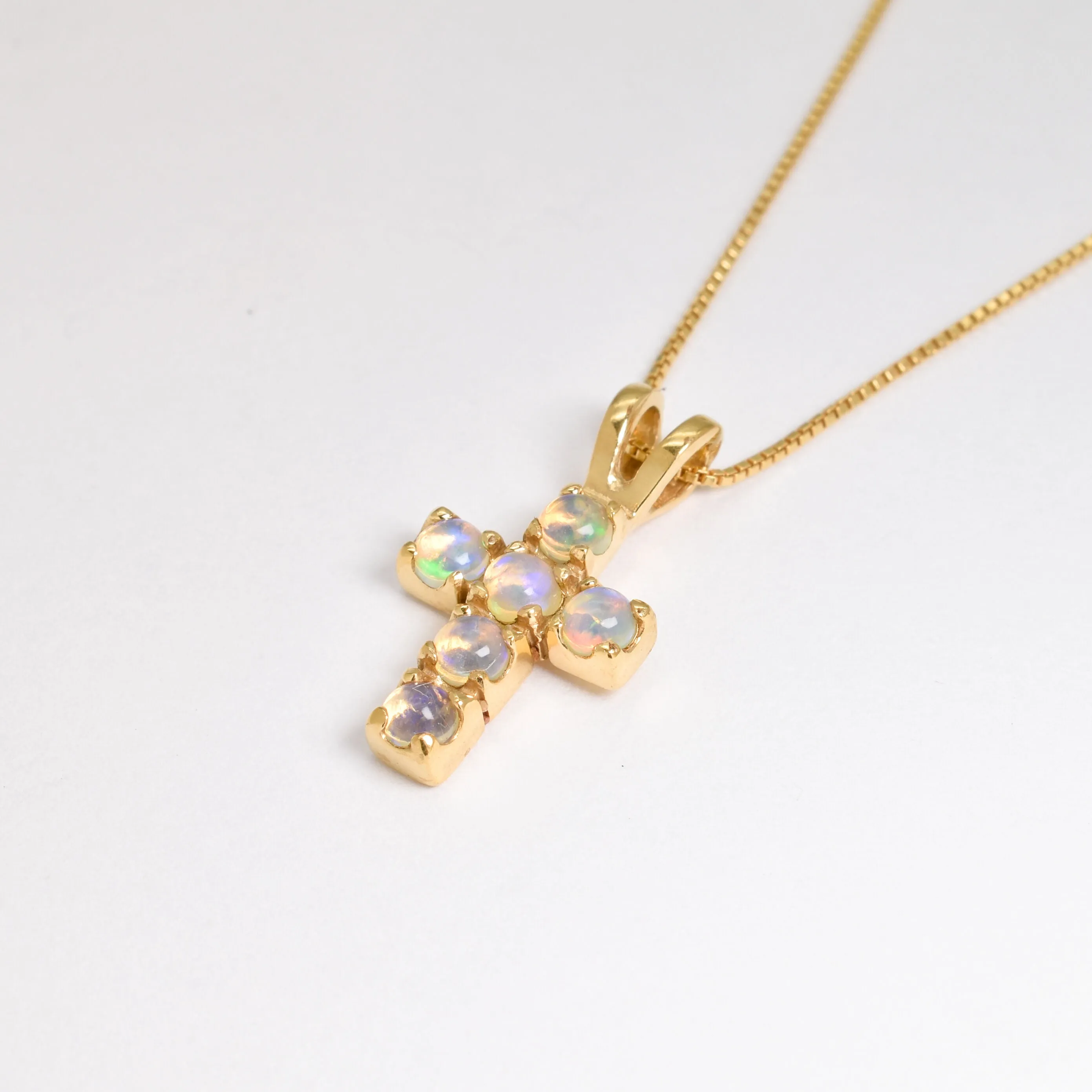 Opal Cross Pendant - Natural Opal Necklace - October Birthstone Necklace