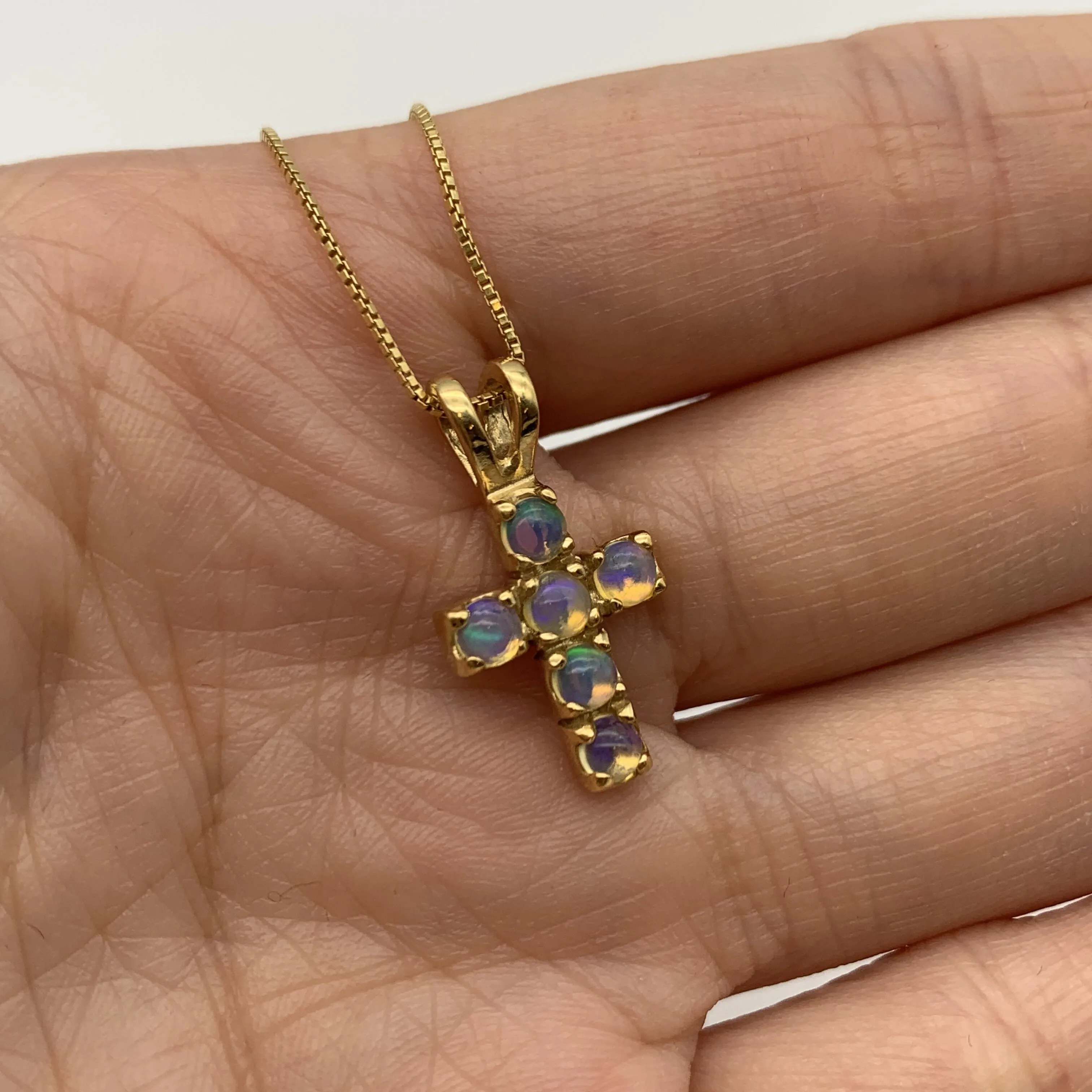 Opal Cross Pendant - Natural Opal Necklace - October Birthstone Necklace